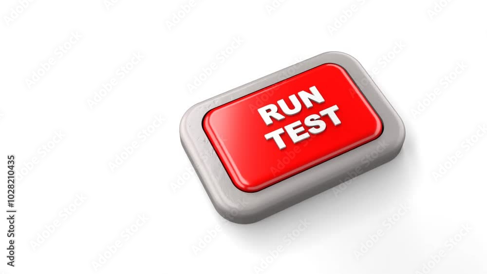 3D Rendered Red Button Labeled RUN TEST Pressed by Finger White Background 3D Rendered Red Button Labeled RUN TEST Pressed by Finger White Background