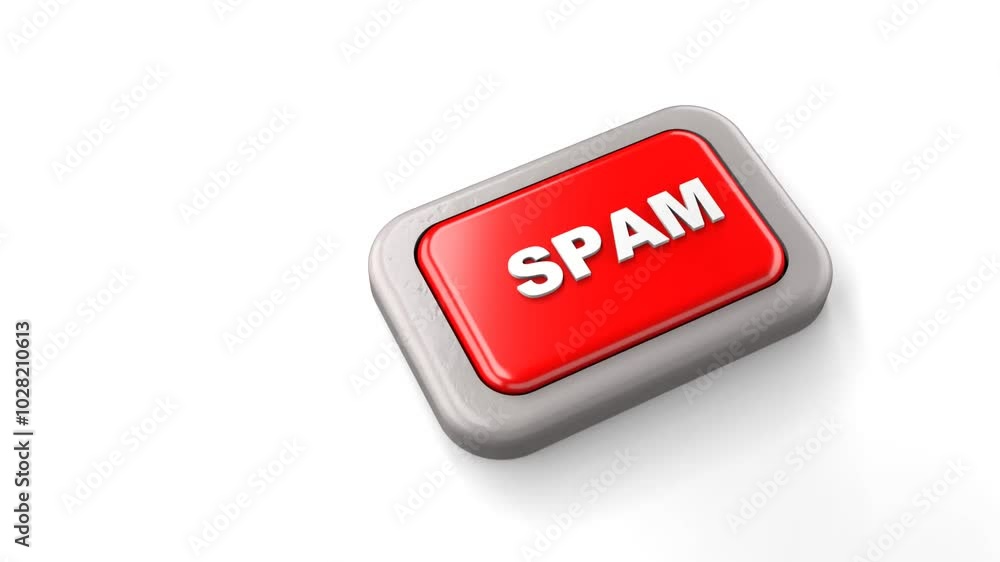 3D Rendered Red Button Labeled SPAM Pressed by Finger White Background 3D Rendered Red Button Labeled SPAM Pressed by Finger White Background