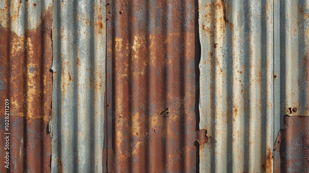 Weathered Corrugated Metal Sheet with Rust and Flakes Weathered Corrugated Metal Sheet with Rust and Flakes