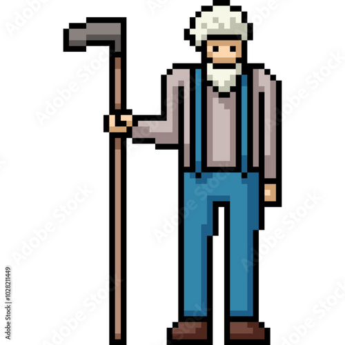 pixel art of old rural farmer