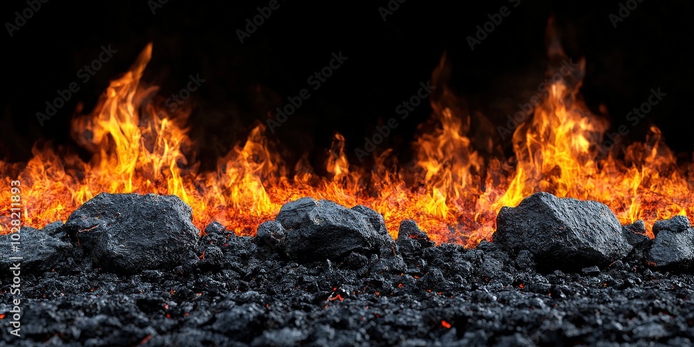 Fiery Inferno Burning Embers and Flames on Black Background Fiery Inferno Burning Embers and Flames on Black Background