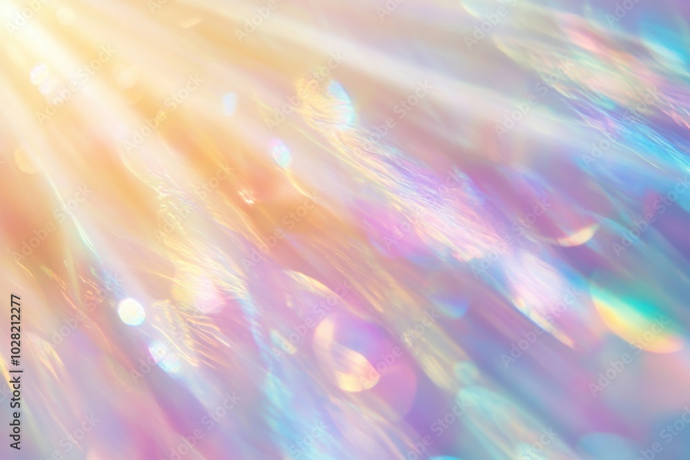 Bright and colorful abstract holographic background with iridescent light rays creating dreamy atmosphere. soft hues and shimmering effects evoke sense of wonder and tranquility Bright and colorful abstract holographic background with iridescent light rays creating dreamy atmosphere. soft hues and shimmering effects evoke sense of wonder and tranquility