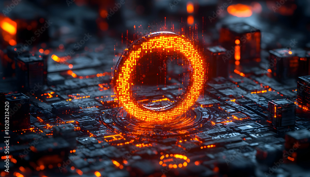 Digital Cityscape with Glowing Ring. Digital Cityscape with Glowing Ring.