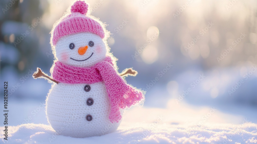 Obraz premium A Cheerful Snowman in Pink
