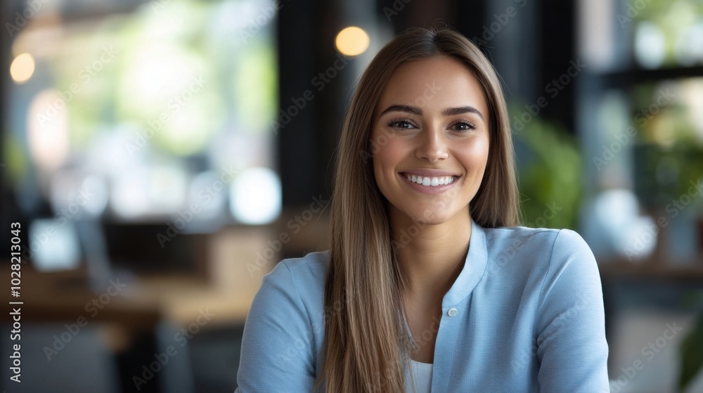 Young Professional Smiling in Modern Office Space Young Professional Smiling in Modern Office Space