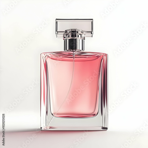 Pink Perfume Bottle on White Background.