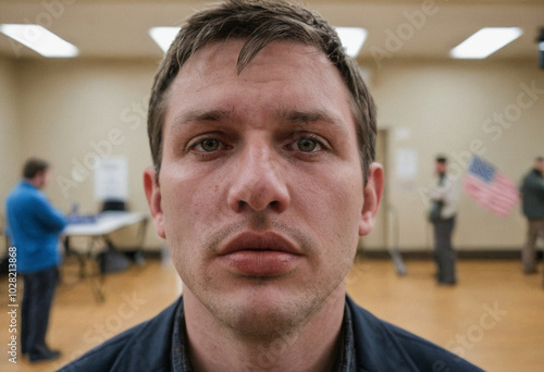 Caucasian man goes to vote ...