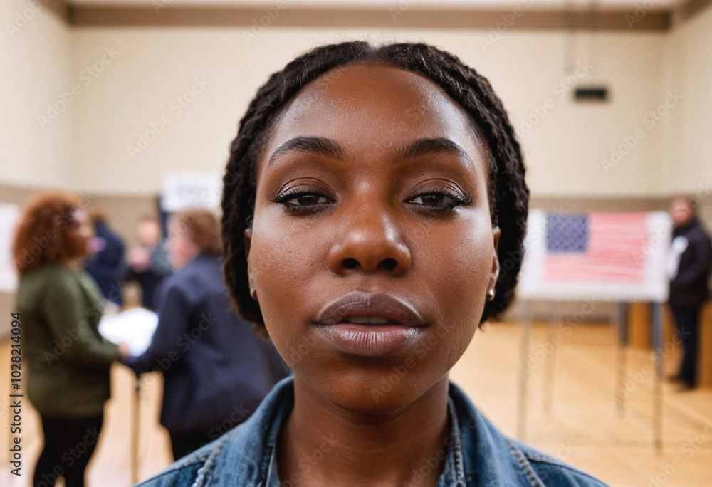 African American woman voting at a polling station African American woman voting at a polling station