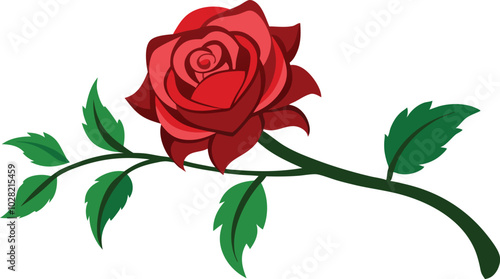 red rose with leaves design with white background 
