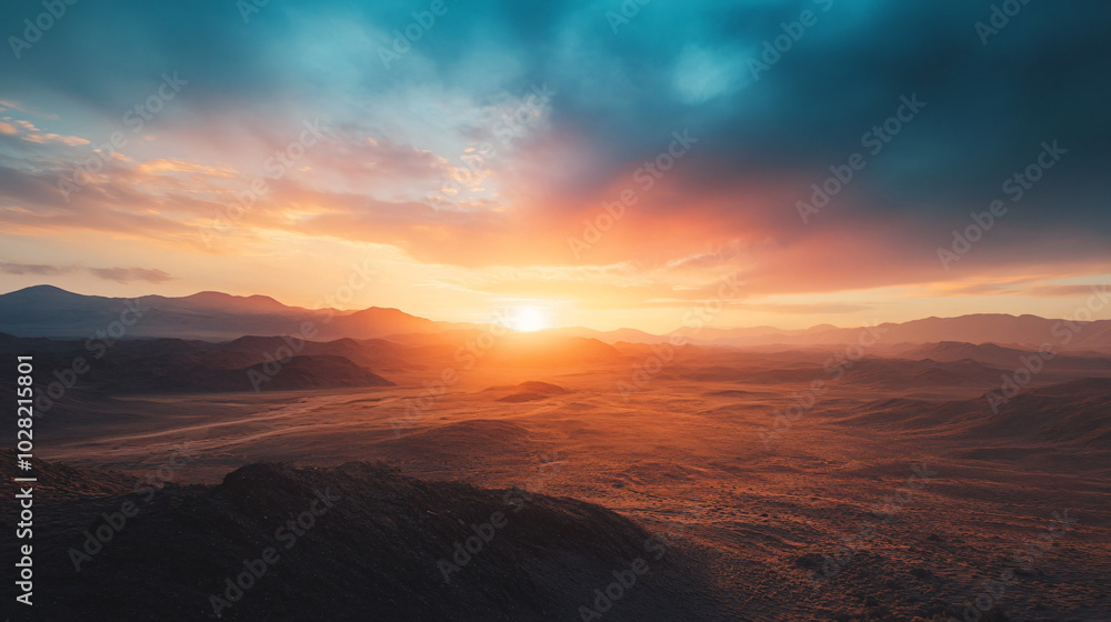 A stunning view of a desert landscape at twilight, showcasing vibrant colors. A stunning view of a desert landscape at twilight, showcasing vibrant colors.