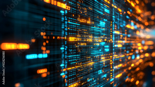 Wallpaper Mural Abstract Digital Grid with Glowing Lines. Torontodigital.ca