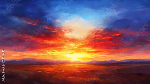 A stunning sunset over the desert, casting vibrant colors across the sky.