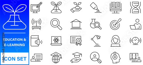 Education and Learning thin line icons set. Education, School, Learning editable stroke icons. Vector