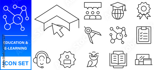 Education and Learning thin line icons set. Education, School, Learning editable stroke icons. Vector