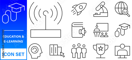 Education and Learning thin line icons set. Education, School, Learning editable stroke icons. Vector