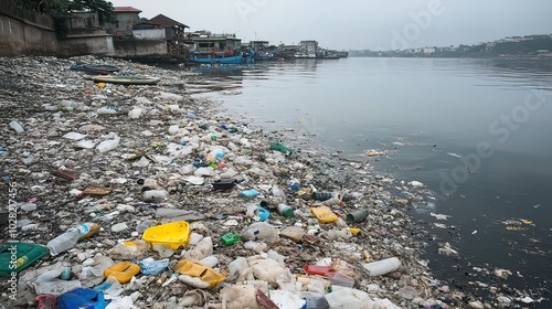 Wallpaper Mural Plastic Pollution on a Riverbank Torontodigital.ca