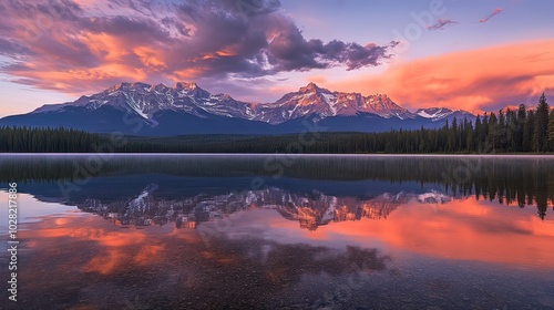 Mountain Reflection in a Serene Lake at Sunset