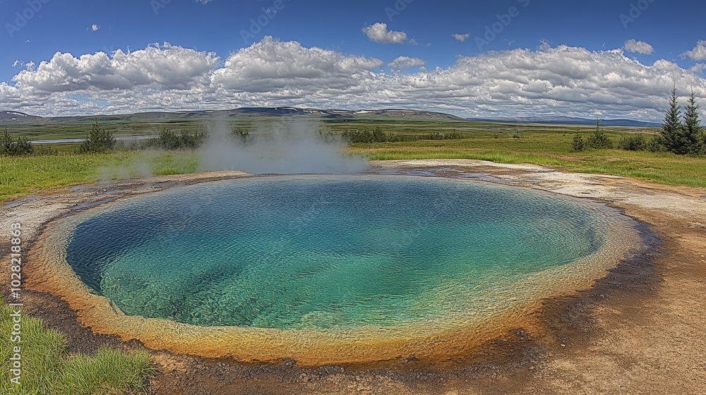 A photostock image of a hot spring in the geothermal areas of Iceland , --no grunge, space for text, people, splash, A photostock image of a hot spring in the geothermal areas of Iceland , --no grunge, space for text, people, splash,