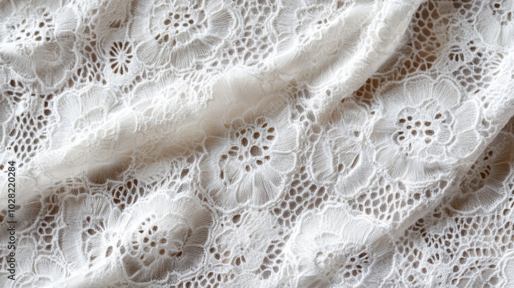 White Lace Fabric with Delicate Floral Pattern White Lace Fabric with Delicate Floral Pattern