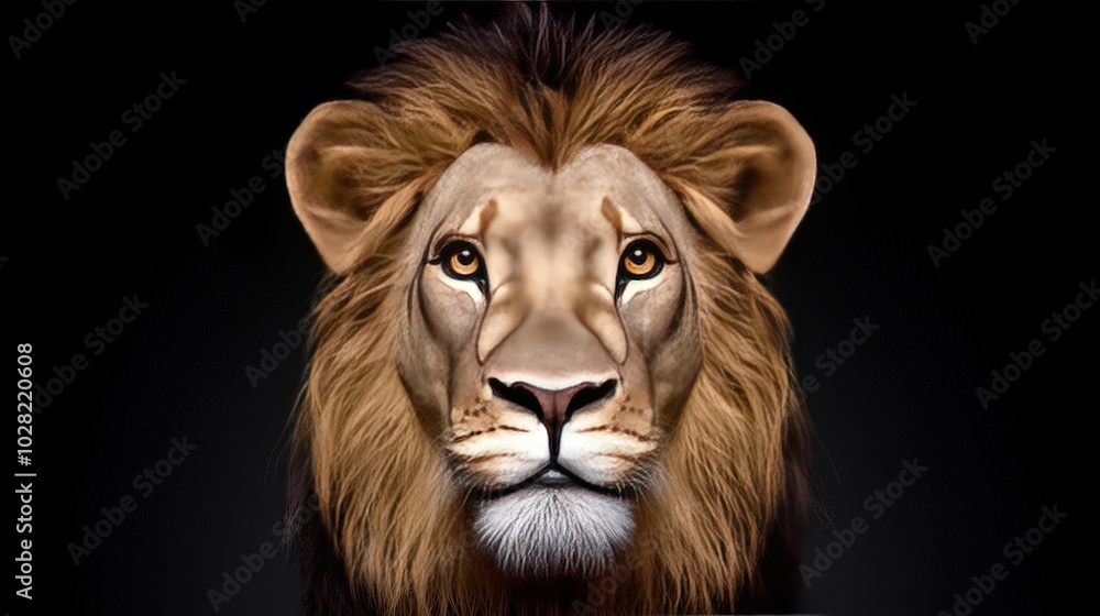 Naklejka premium Majestic Lion Portrait Close Up Wild Animal Powerful King of the Jungle Feline Wild