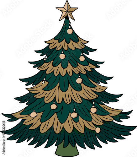 Elegant Christmas Tree with Ornaments and Star Topper in Classic Style