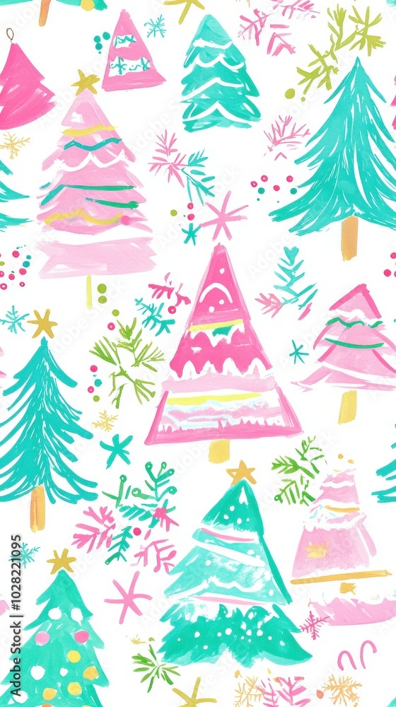 Colorful Hand-Drawn Holiday Tree Pattern Colorful Hand-Drawn Holiday Tree Pattern