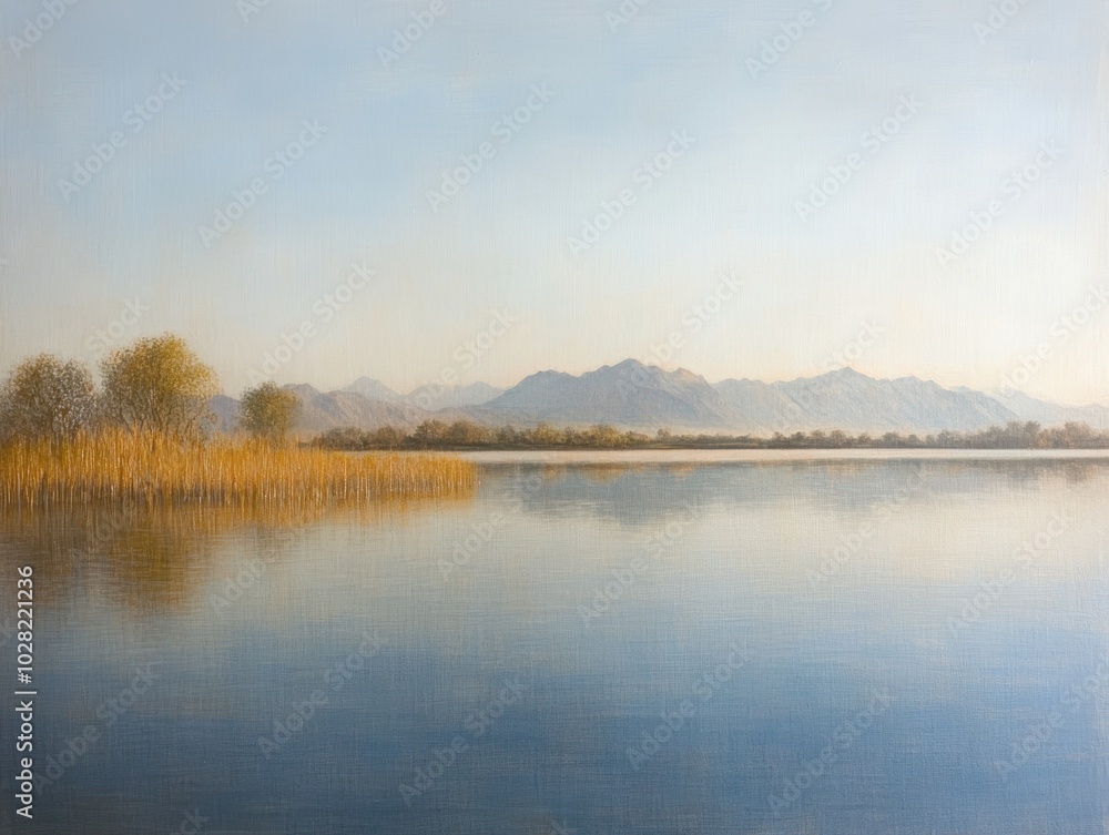 Serene Landscape with Calm Water and Mountains Serene Landscape with Calm Water and Mountains