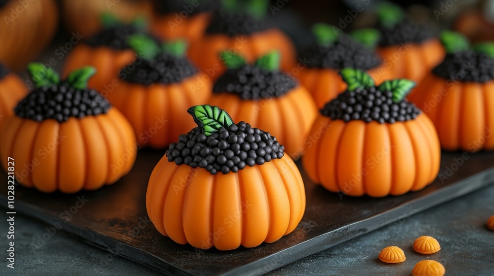 Candies in the shape of pumpkins for Halloween, created with Generative AI technology. Candies in the shape of pumpkins for Halloween, created with Generative AI technology.