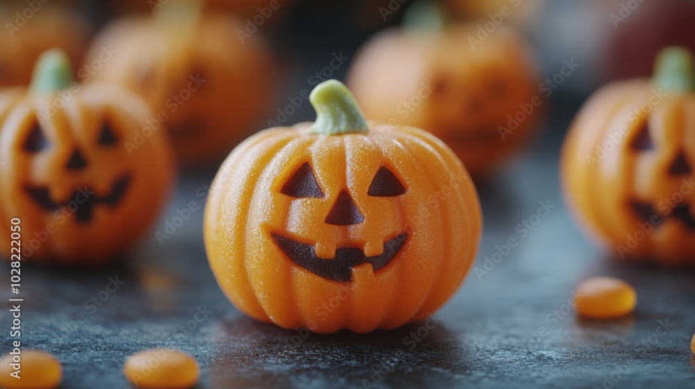 Candies in the shape of pumpkins for Halloween, created with Generative AI technology. Candies in the shape of pumpkins for Halloween, created with Generative AI technology.