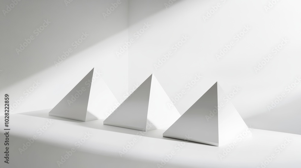 Minimalist Triangular Podiums on a White Surface Minimalist Triangular Podiums on a White Surface