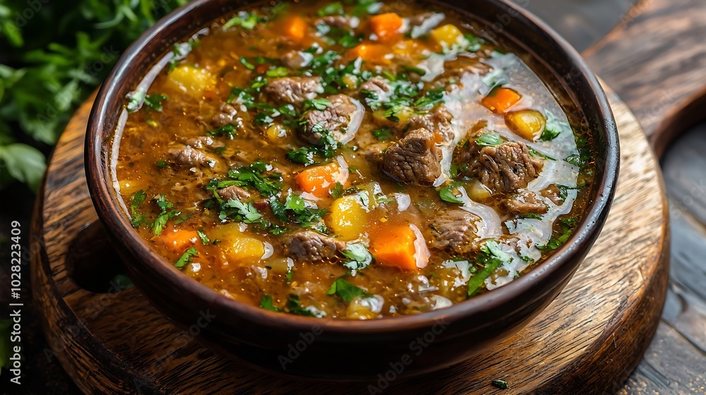 Traditional Vietnamese beef soup photo on a wooden background : Generative AI Traditional Vietnamese beef soup photo on a wooden background : Generative AI