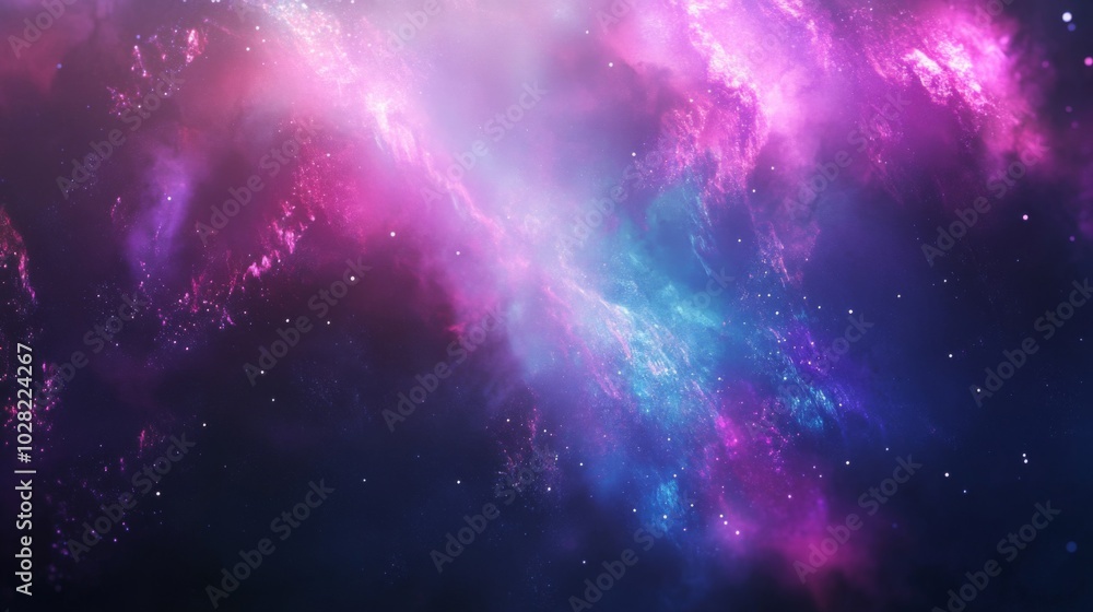 Fototapeta premium A Cosmic Landscape of Pink and Blue Nebulae with Scattered Stars