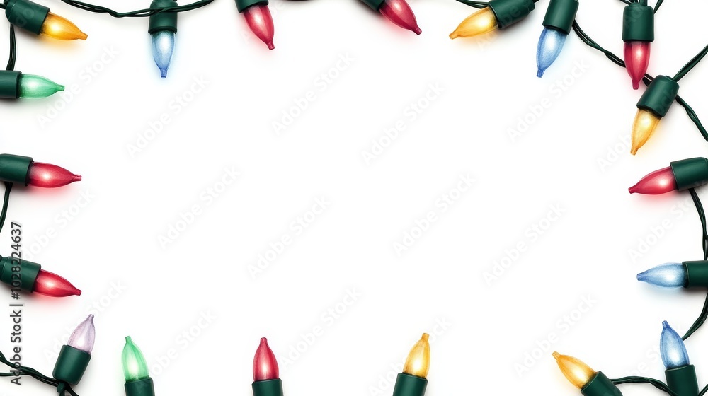 Colorful holiday lights frame bright on white background. Colorful holiday lights frame bright on white background.