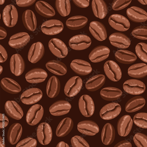 Coffee beans seamless pattern. Vector background. Cartoon flat illustration.