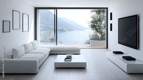 A minimalist living room featuring smart home automation and sleek Scandinavian furniture