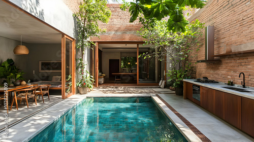 Wallpaper Mural Modern Courtyard with Swimming Pool and Kitchen. Torontodigital.ca