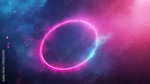 Pink Neon Circle in a Starry Blue and Pink Sky