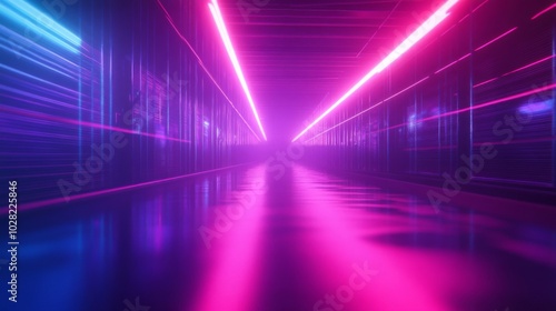 Wallpaper Mural Futuristic Neon Corridor with Pink and Blue Lights Torontodigital.ca