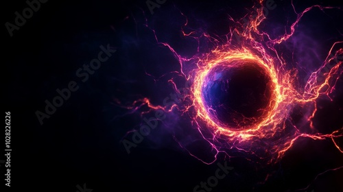 Vibrant energy sphere with electric currents on a dark background