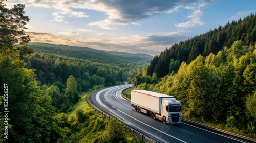 Scenic Motorway with Truck in Lush Green Landscape