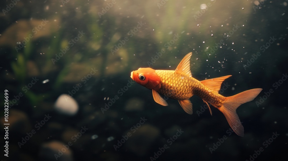 Golden Fish in Aquatic Habitat Golden Fish in Aquatic Habitat