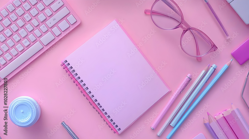 Pink Aesthetic Desk with Notebook and Pens.