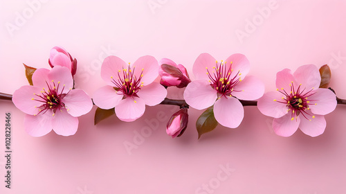 Pink Cherry Blossoms on Pink Background.