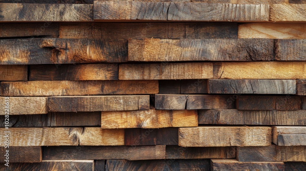 Stacked Wooden Boards with Varied Grain Patterns and Colors Stacked Wooden Boards with Varied Grain Patterns and Colors