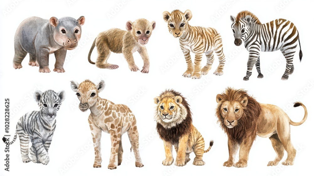 Naklejka premium Cute Baby Animals in a Colorful Illustration