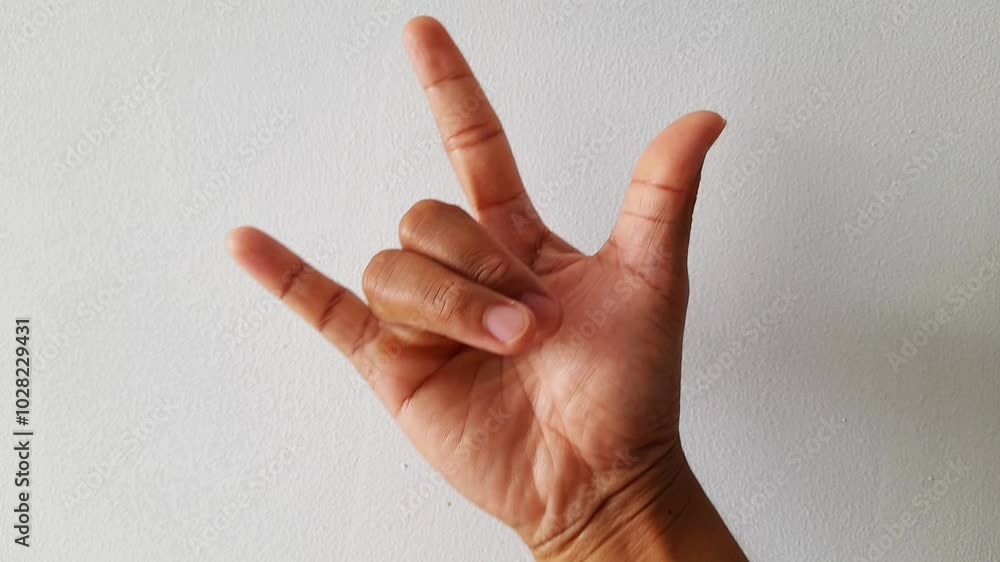 Man's hand gesturing rock and roll, heavy metal, devil horns gesture or I love you on white background. Men's hands make rock and roll hand symbols. Man's hand gesturing rock and roll, heavy metal, devil horns gesture or I love you on white background. Men's hands make rock and roll hand symbols.