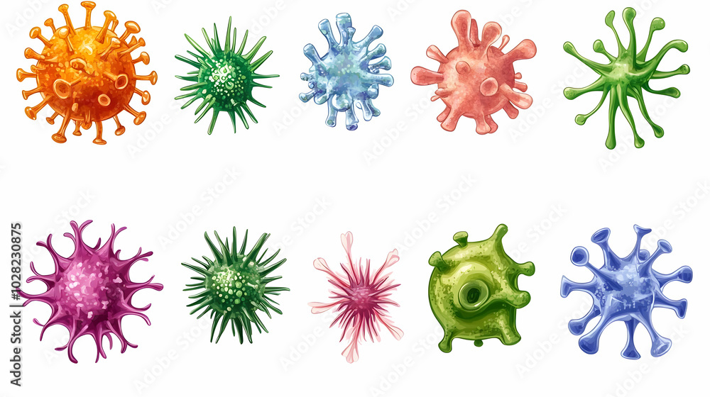 Colorful Viruses and Bacteria Set. Colorful Viruses and Bacteria Set.