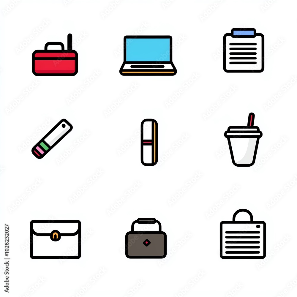 Office icons on a white background. Office icons on a white background.