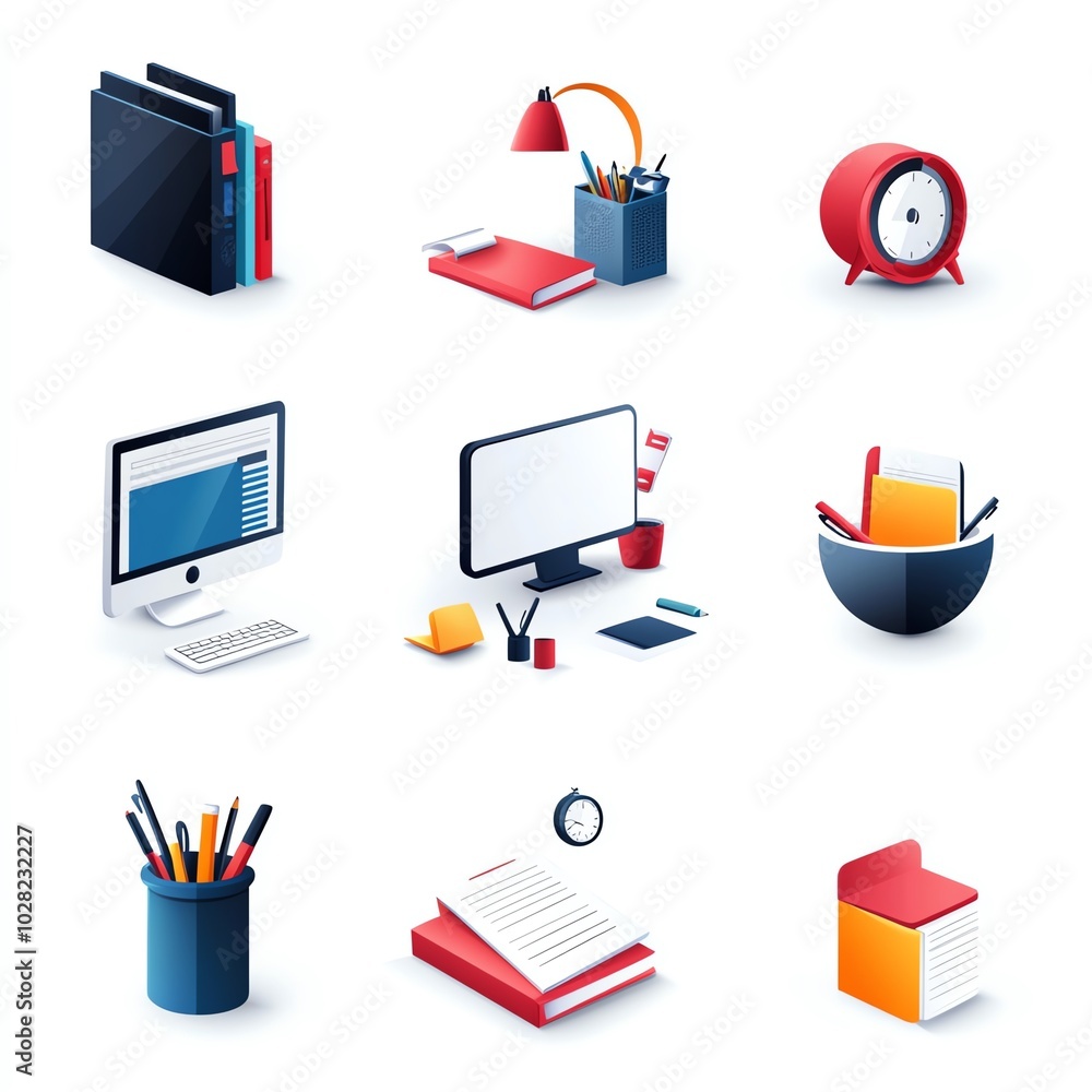 Office supplies, white isolate background Office supplies, white isolate background
