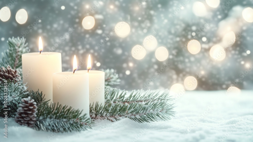 Winter Wonderland with Burning Candles Winter Wonderland with Burning Candles